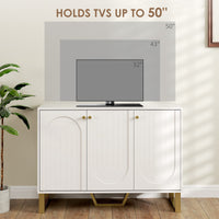 Sideboard Buffet Cabinet with 3 Doors, Modern Storage Cabinet with Adjustable Shelves & Center Leg, White