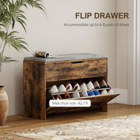 Shoe Storage Bench with Flip Drawer and Lift Top Storage, Entryway Bench with Seat Cushion for Hallway, Rustic Brown