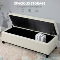 Rectangular Entry Bench, Tufted Upholstered Linen Fabric Wood Feet Storage Ottoman Bench, Beige