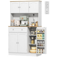68" Pantry Cabinet with Charging Station, Kitchen Storage Cabinet with Microwave Stand, 4 Door Racks, White