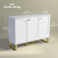 Sideboard Buffet Cabinet with 3 Doors, Modern Storage Cabinet with Adjustable Shelves & Center Leg, White