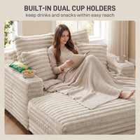 60" Chaise Lounge Chair, Oversized Upholstered Sofa Bed with Cup Holders & Pillows, Sleeper Couch for Living Room, Beige