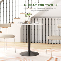 Modern Kitchen Table for 2 People, Round Dining Table with Steel Base for Living Room, Dining Room, White Marble