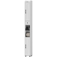 Narrow Bathroom Cabinet, Tall Bathroom Storage Cabinet with Barn Doors, Drawer and Adjustable Shelves, White Wood Grain