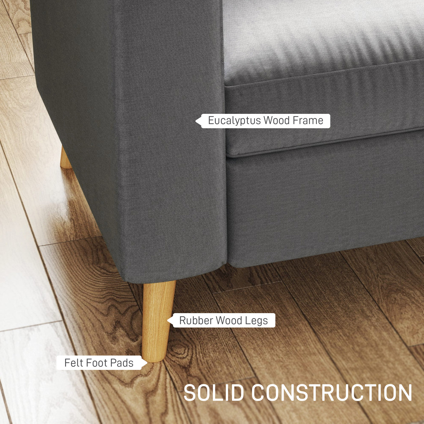 Sectional Sofa Couch, L Shaped Couch with Reversible Chaise, Wooden Legs for Living Room, Bedroom, Dark Grey