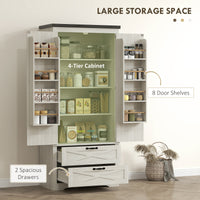Farmhouse Kitchen Pantry Storage Cabinet, 64" Freestanding Kitchen Pantry Cabinet with Drawers, Distressed White