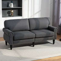 Stylish Midback Double Sofa with Sponge Padding, 2 Seater Sofa Couch, with Rubber Wood Leg, Dark Grey