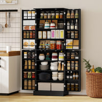 65" Kitchen Cabinet, Kitchen Pantry Cabinet with 4 Doors and 16 Door Shelves for Dining Room, Black
