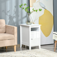 Wooden3-Tier Modern Nightstand with Pullout Shelf, Adjustable Open Shelf, and Door Cabinet, White
