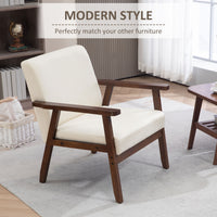 Modern Accent Chairs with Cushioned Seat, Upholstered Linen-Feel Armchair for Bedroom, Living Room, Cream White
