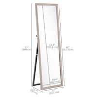 64" x 21" Rectangular Full Length Mirror with Frame, Free Standing, Wall Mounted or Leaning, Gunmetal Silver