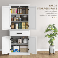 72" Kitchen Storage Cabinet, Farmhouse Kitchen Pantry Cabinet with 4 Barn Doors, Drawer, Adjustable Shelves, White