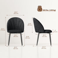 Modern Dining Chairs Set of 4, Upholstered Dining Room Chairs with Metal Legs, Shell Backrest, Padded Seat, Black