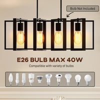Farmhouse Kitchen Island Lighting, Linear Pendant Light with 4 Rotatable Frames and Adjustable Height, Black