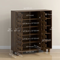 Shoe Cabinet, 21 Pair Shoe Storage Cabinet Organizer with 5-tier Double Door Cupboard and 5-tier Open Shelves, Brown