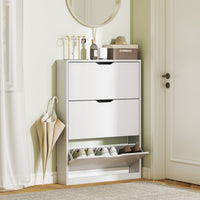 Narrow Shoe Storage Cabinet, Shoe Cabinet with 3 Flip Drawers, 31.5" W x 6.7" D x 42.5" H, White
