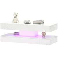 Coffee Table with Adjustable LED Lights, Modern Living Room Table with 2 Drawers, Open Shelf, Remote, High Gloss White