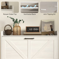 Narrow Shoe Storage Cabinet, Farmhouse Slim Shoe Cabinet with 2 Flip Drawers, Adjustable Shelves, White Oak
