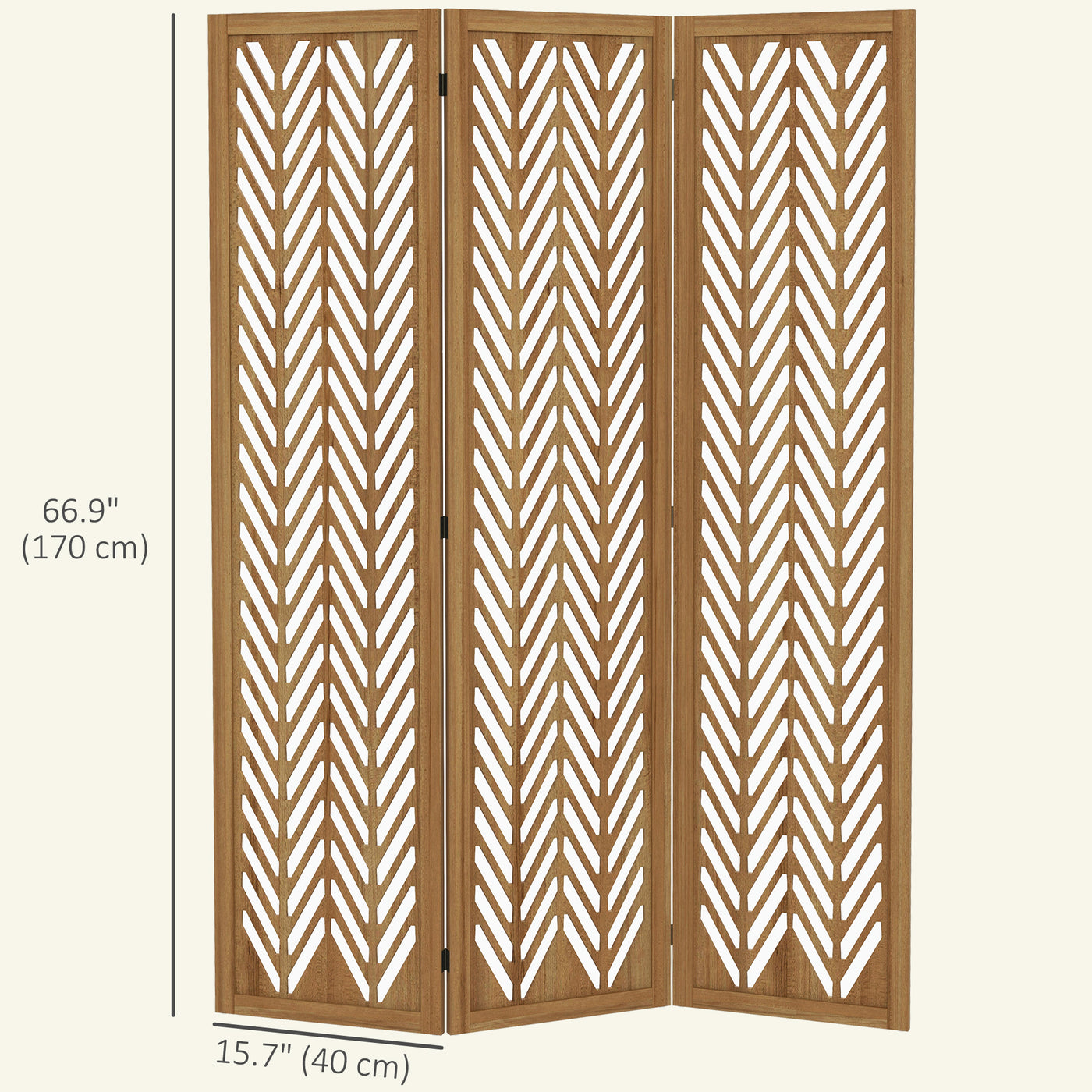3 Panel Room Divider, 5.6ft Tall Wood Folding Privacy Screens, Freestanding Partition Wall Dividers, Light Brown