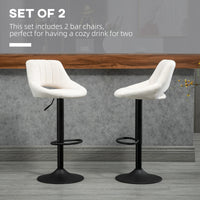 Bar Stools Set of 2, Swivel Counter Height Barstools with Adjustable Height, Linen Upholstered Bar Chairs with Round Metal Base and Footrest, Cream