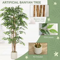 6FT Artificial Banyan Tree Set of 2, Fake Potted Tree with Solid Wood Trunk and Pot for Indoor