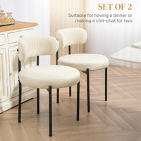 2 Pieces Kitchen Chairs, Modern Dining Chairs w/ Berber Fleece Upholstery and Steel Legs for Living Room, Beige
