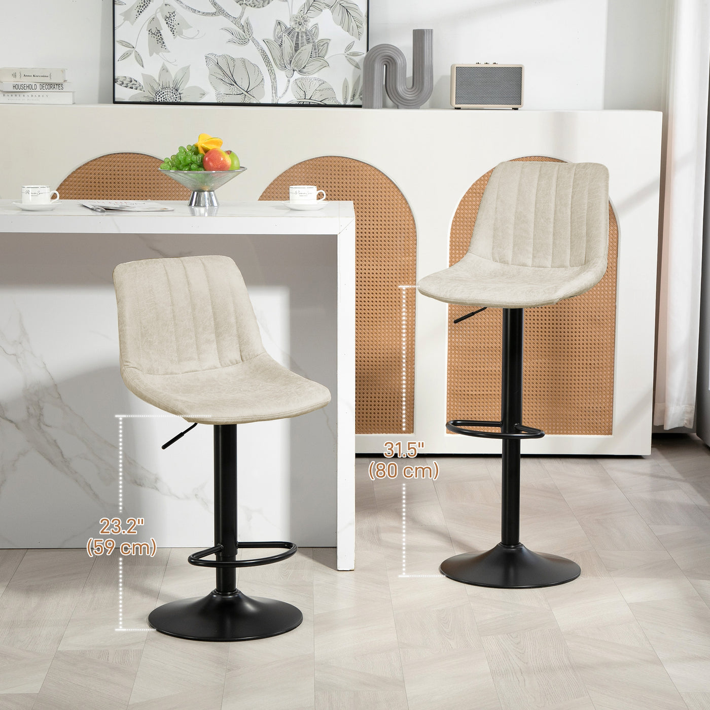 Counter Height Bar Stools Set of 2, Adjustable Height Bar Chairs with Swivel Seat, Leathaire Upholstery