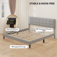 King Size Bed Frame with Upholstered Headboard, Modern Platform Bed Frame with Wood Slats, 1100 lbs Capacity, Grey