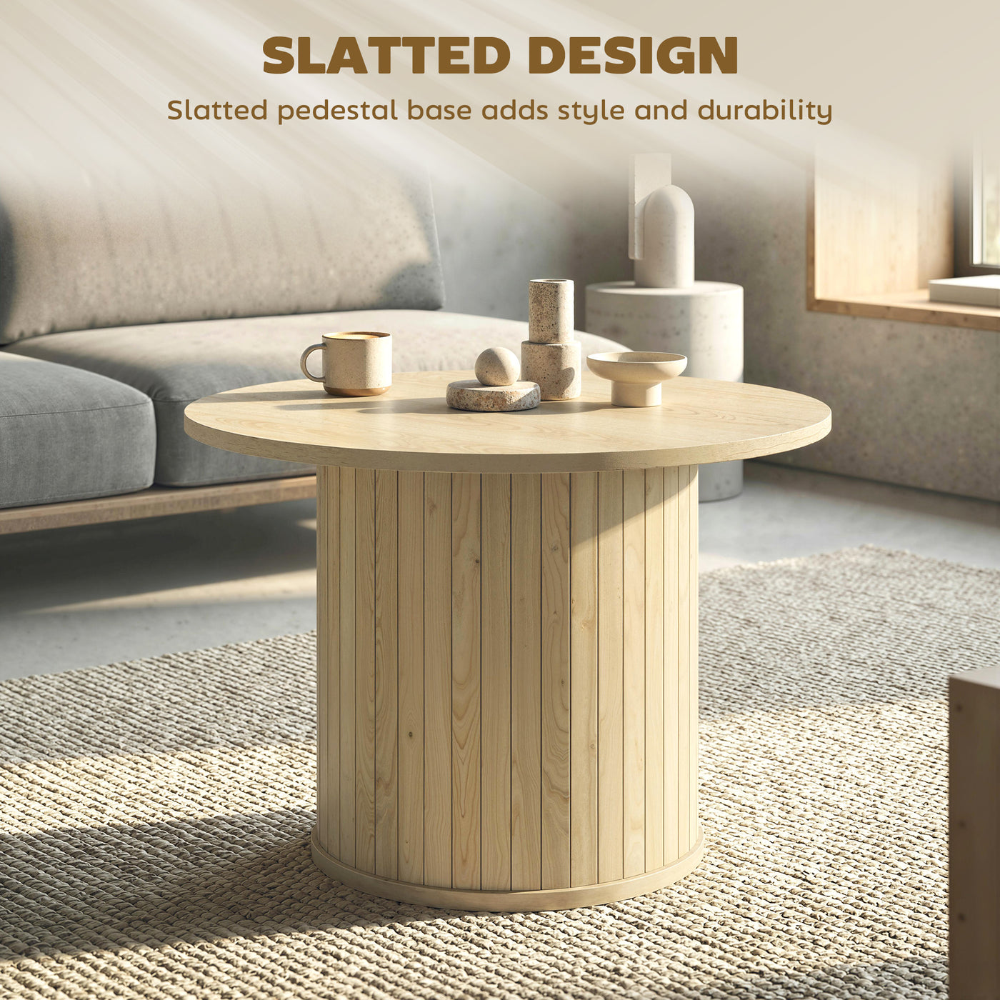 Round Coffee Table, 24" Center Table, Natural Wood