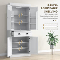 71" Kitchen Pantry Cabinet with LED Lights, 6 Spice Racks, a Drawer and 4 Adjustable Shelves, White