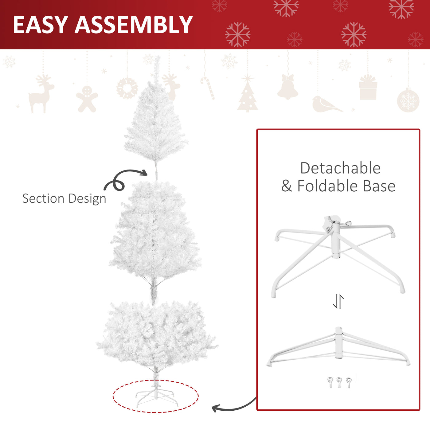 7ft White Christmas Tree Artificial Christmas Tree with 1230 Branch Tips and Metal Stand