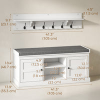 2 in 1 Coat Rack Shoe Bench Set with 6 Hooks and Shoe Storage Bench, White and Grey