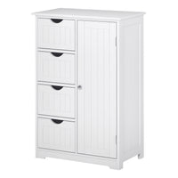 Bathroom Storage Cabinet, Floor Cabinet with Adjustable Shelf and 4 Drawers, Side Cabinet for Washroom, White