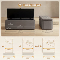 Storage Ottoman, Upholstered Velvet End of Bed Bench, Button Tufted Storage Bench for Bedroom, Living Room, Grey