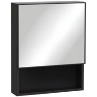 Bathroom Medicine Cabinet, Wall-Mounted Mirror Cabinet with Single Door, Storage Shelves and Stainless Steel Frame for Laundry Room, Black