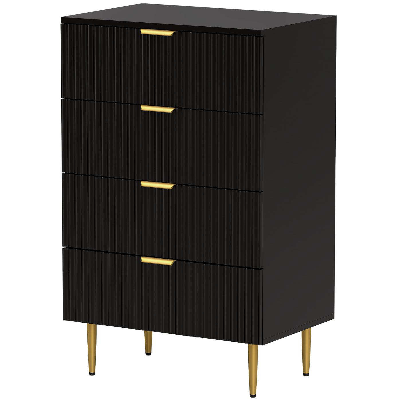 Modern Chest of Drawers 4 Drawer Dresser for Bedroom with Gold Legs and Handles, Black