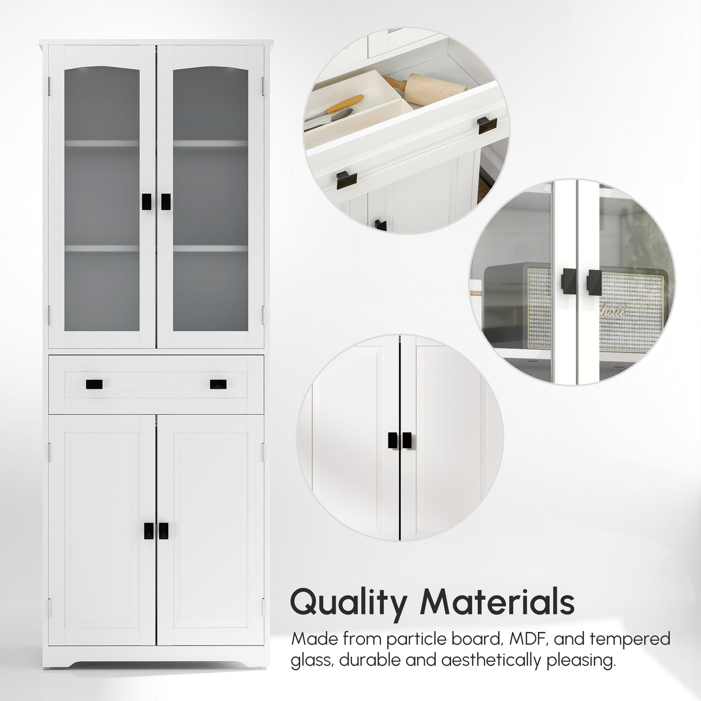 63" 4-Door Kitchen Pantry Cabinet, Freestanding Storage Cabinet Cupboard with Adjustable Shelves, White