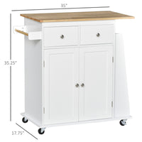 Rolling Kitchen Island Trolley Storage Cart with Rubber Wood Top, 3-Tier Spice Rack, Towel Rack Home Kitchen Carts, White