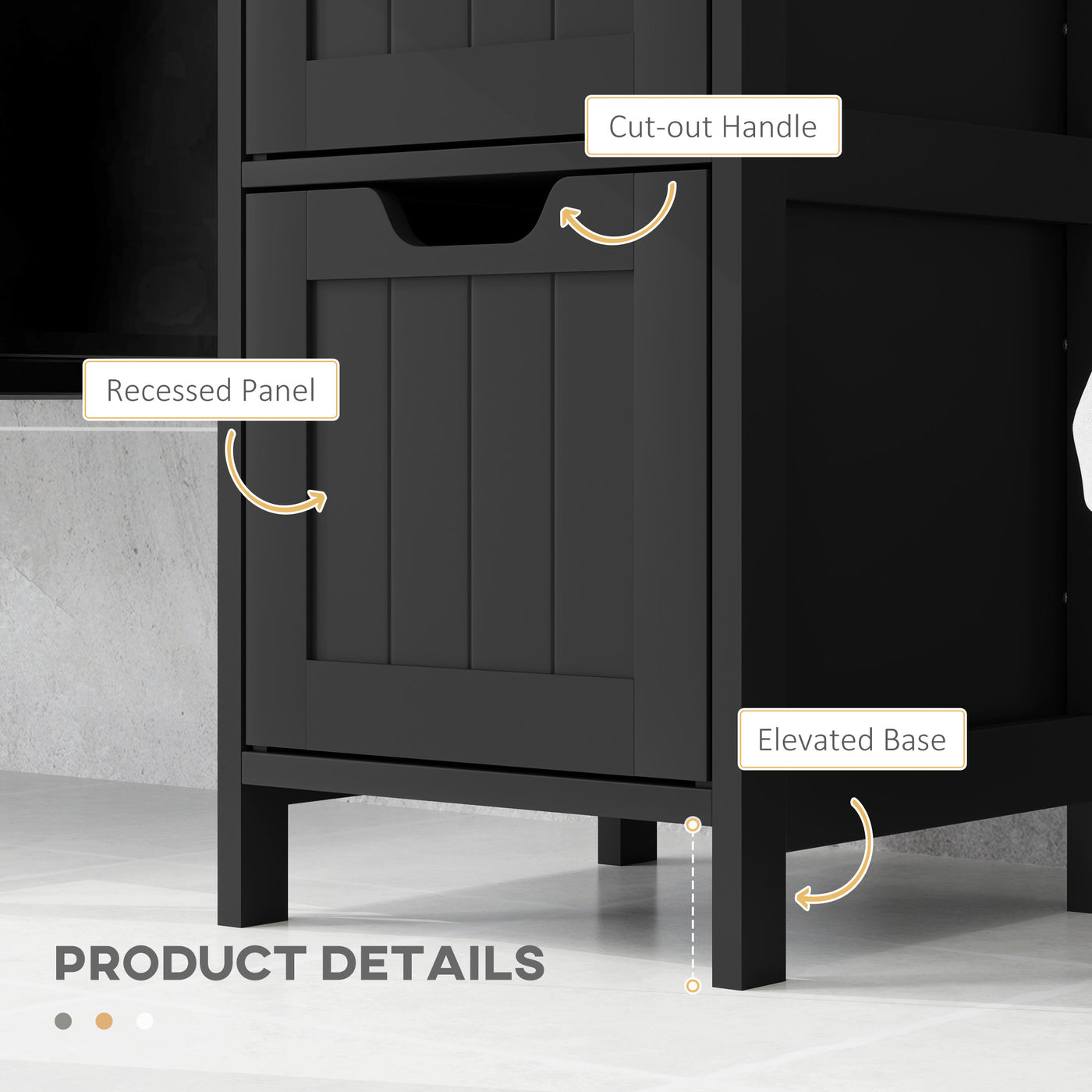 Narrow Bathroom Cabinet with 3 Drawers and 2 Tier Shelf, Tall Cupboard Freestanding Linen Tower, Black