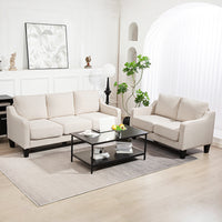 Loveseat Sofa, Modern Couch with Pocket Spring, Linen Upholstered, Thick Padded, Beige
