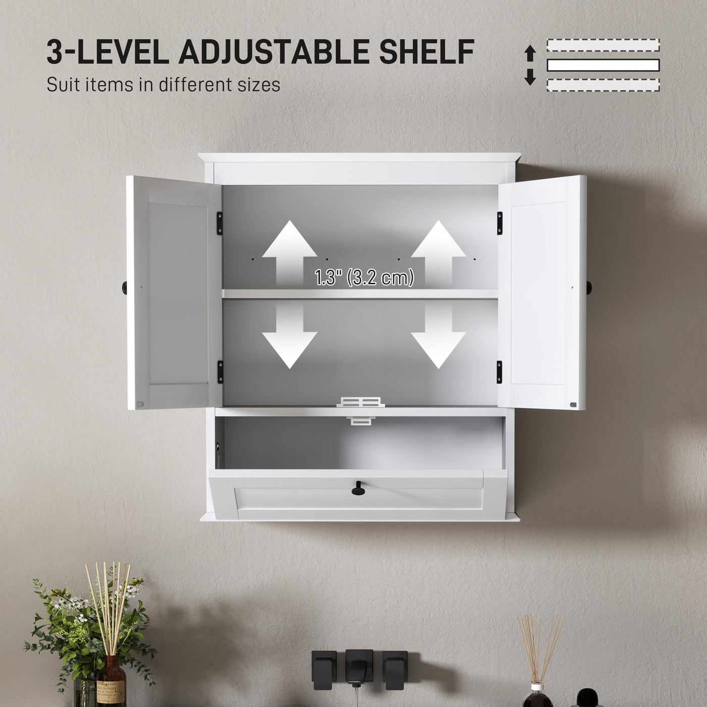 Medicine Cabinet with Adjustable Shelf, Bathroom Wall Cabinet Bathroom Cabinet with Recessed Panels, White