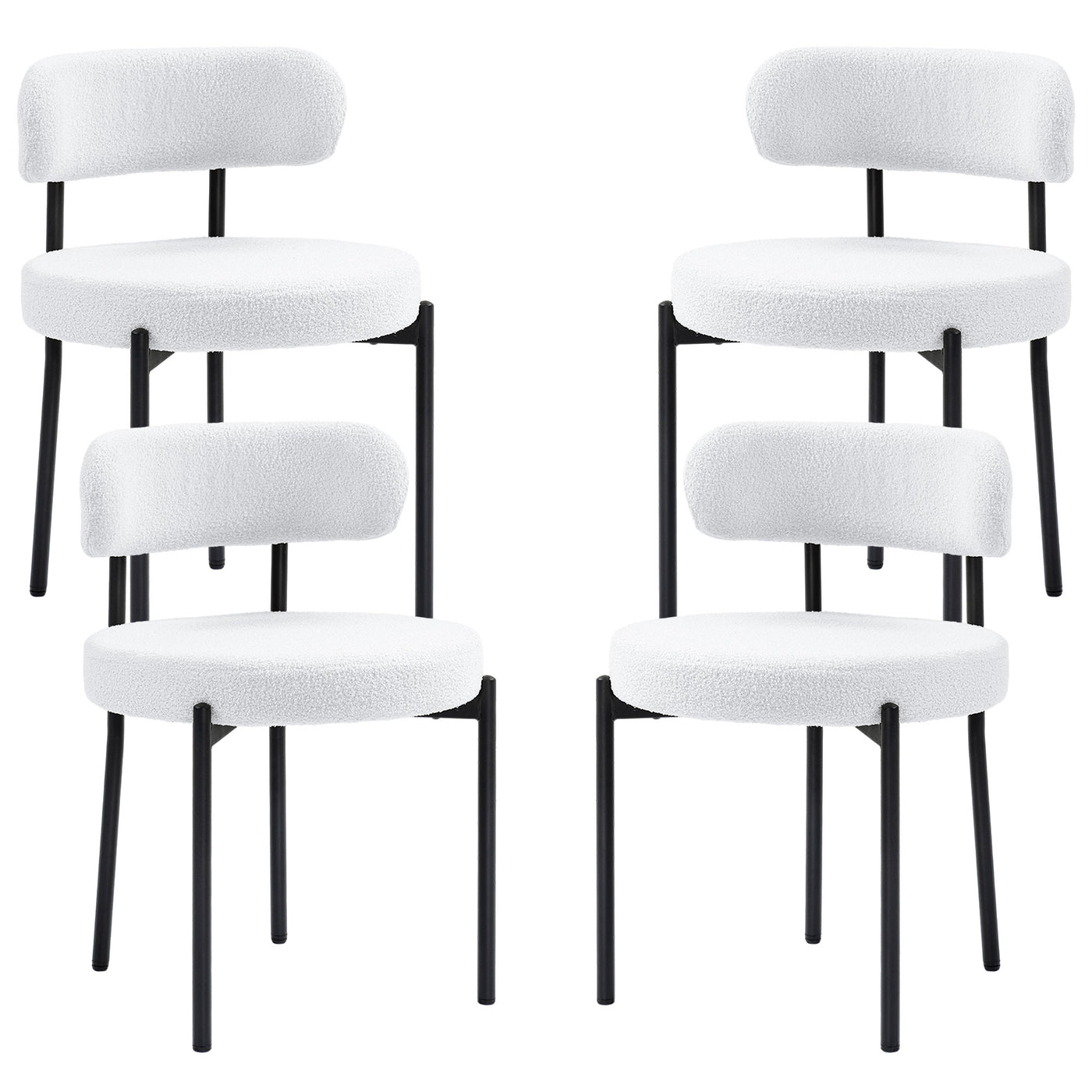 4 Pieces Kitchen Chairs, Modern Dining Chairs w/ Berber Fleece Upholstery and Steel Legs for Living Room, Cream White