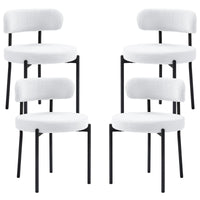 4 Pieces Kitchen Chairs, Modern Dining Chairs w/ Berber Fleece Upholstery and Steel Legs for Living Room, Cream White