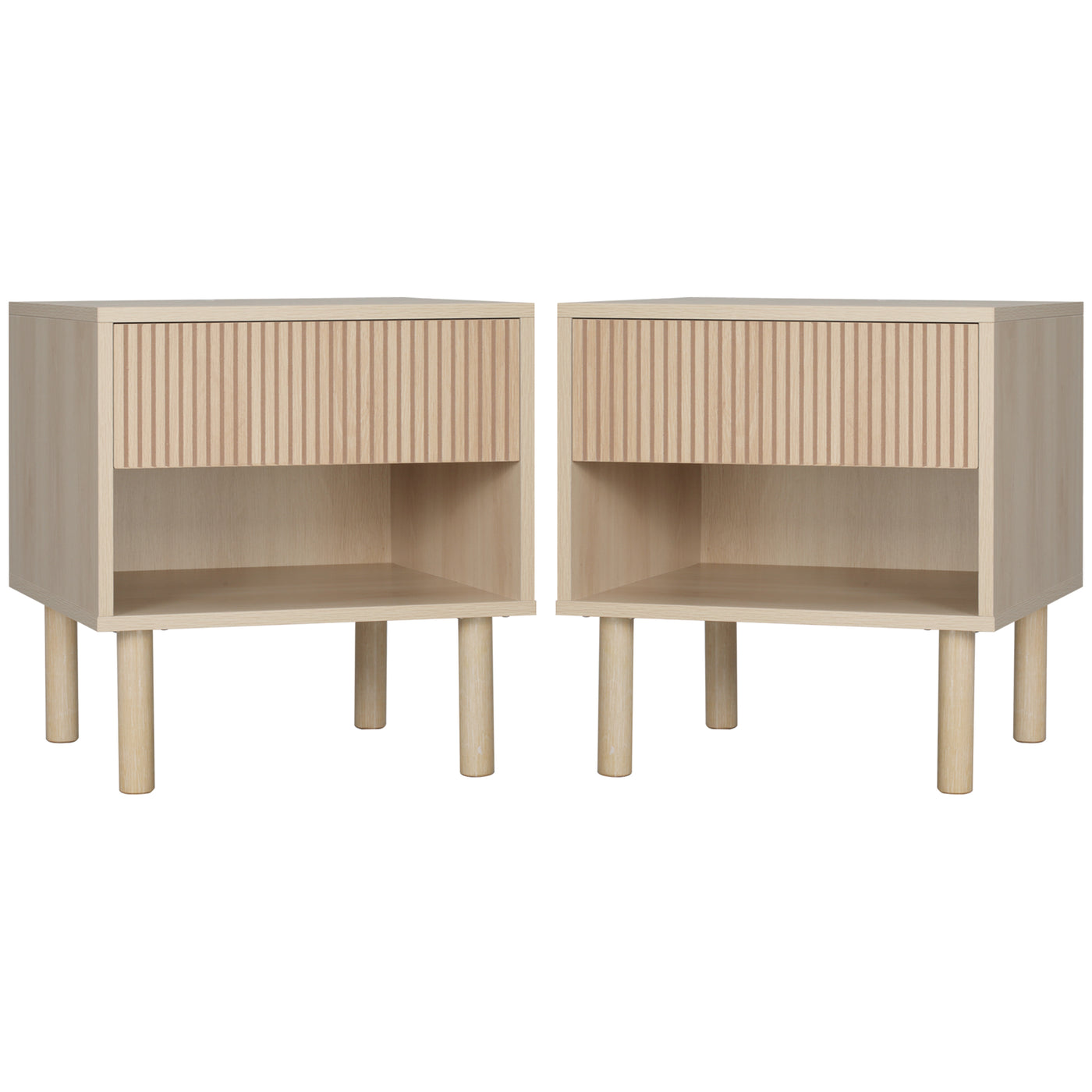 Set of 2 Bedroom Nightstands, Side Table with Storage Shelf and Drawer for Living Room, Bedroom, Natural Wood