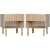 Set of 2 Bedroom Nightstands, Side Table with Storage Shelf and Drawer for Living Room, Bedroom, Natural Wood