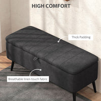 40" Ottoman with Storage, Linen Upholstered Storage Ottoman Bench with Steel Legs for Living Room, Bedroom Black