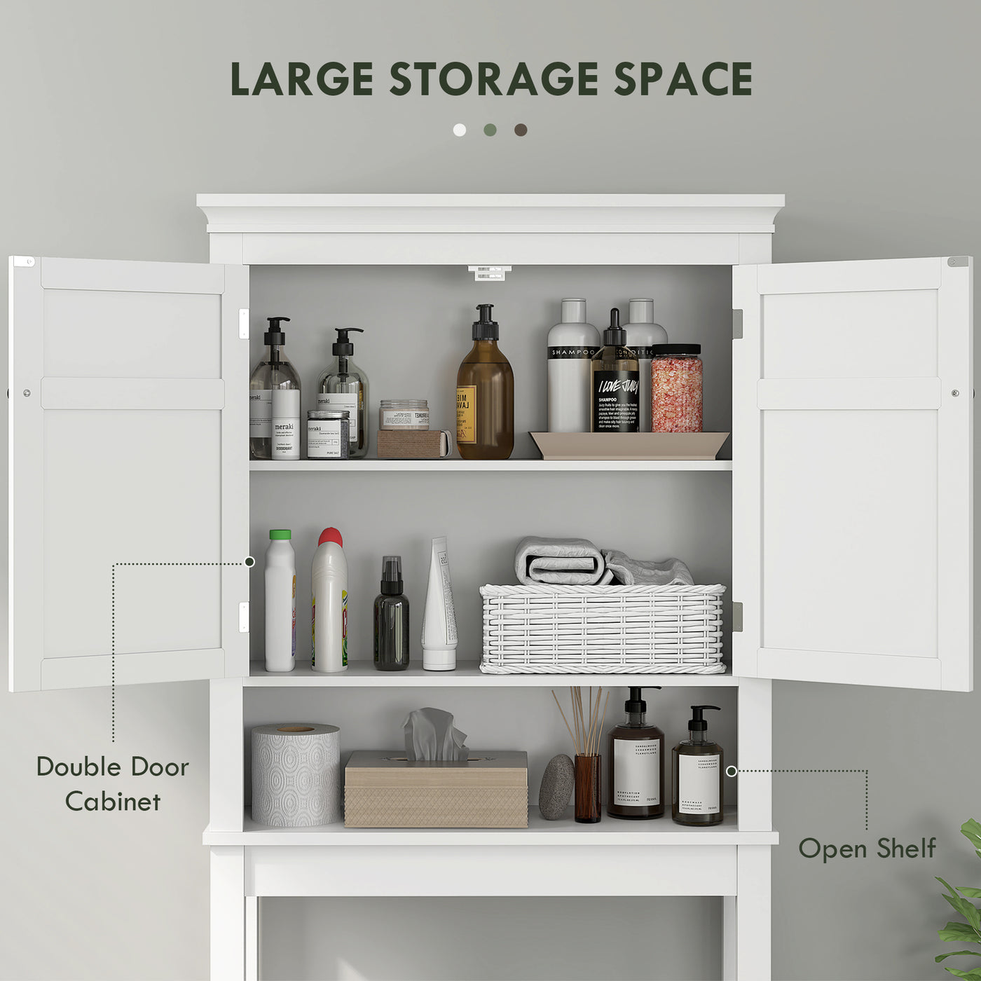 3-Tier Over Toilet Storage Unit Washing Machine Cabinet Dryer Cabinet with Adjustable Shelf for Bathroom, Laundry