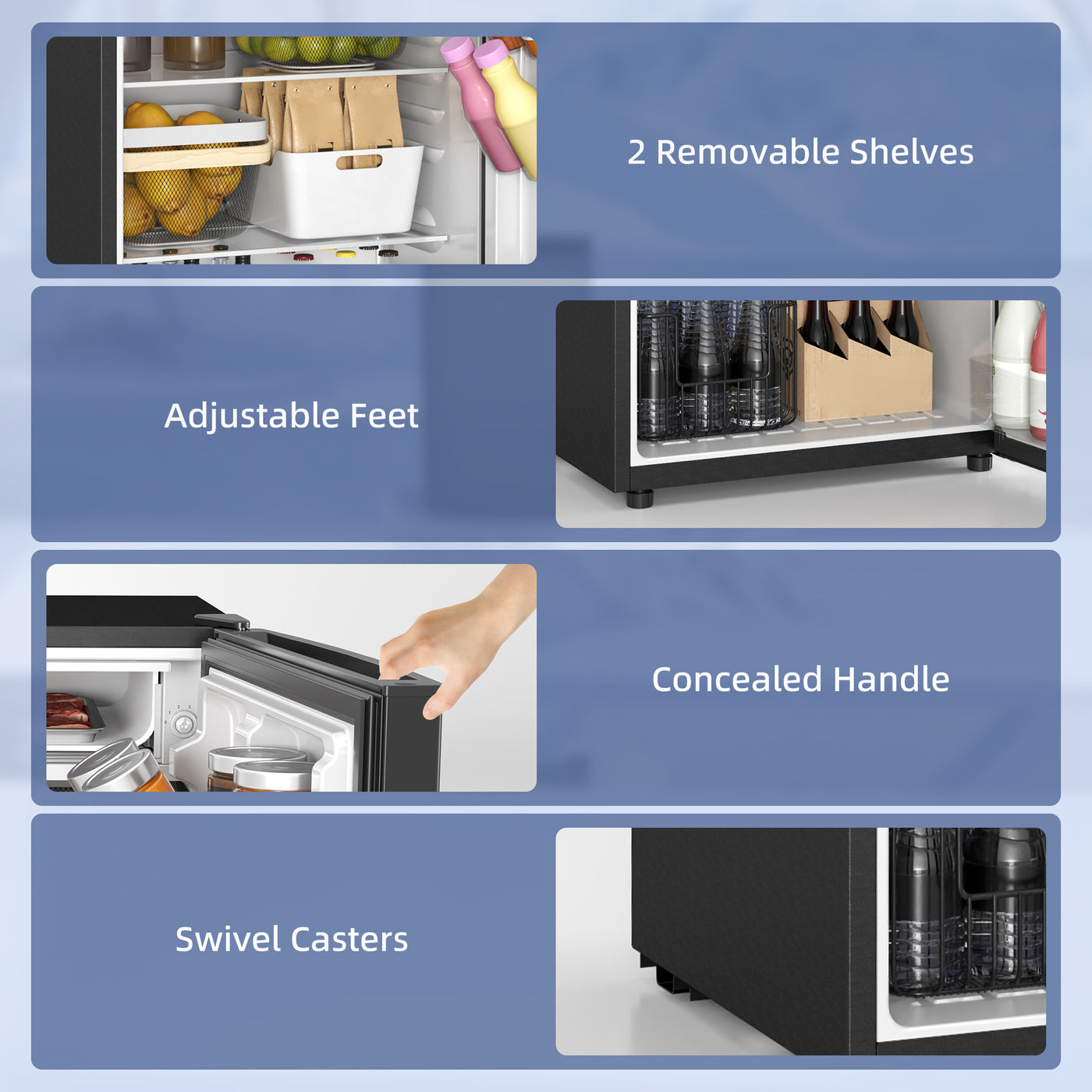 4.5 Cu Ft Mini Fridge with Freezer, Wheels, Single Door Refrigerator, Adjustable Thermostat, Reversible Door, Black