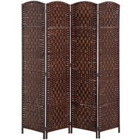 6ft Folding Room Divider, 4 Panel Wall Partition with Wooden Frame for Bedroom, Home Office, Brown