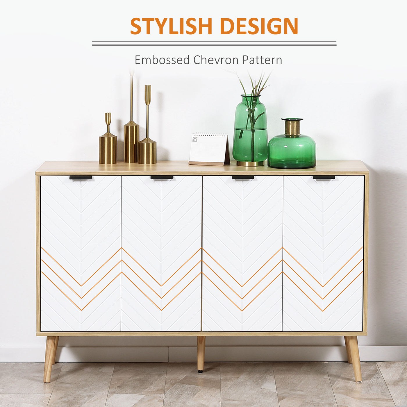 Modern Sideboard and Buffet, Dining Room Cabinet with Adjustable Shelves and 4 Doors, Natural
